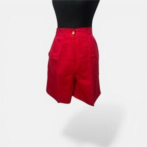 Vintage Red Pleated Elegant Looking High Waisted Gold Button Americana Shorts
